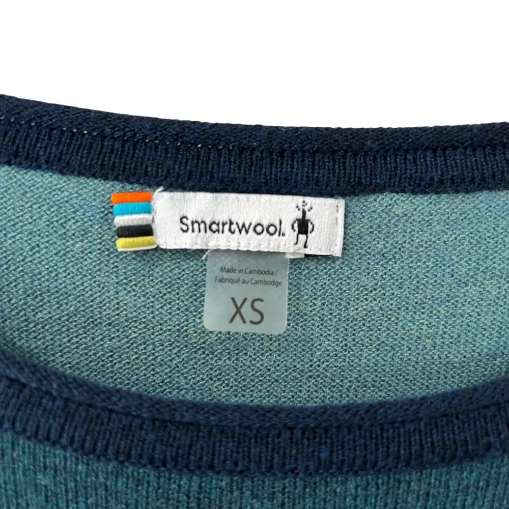 Smartwool women’s Shadow Pine Colorblock crew Sweater XS navy teal merino wool - Picture 7 of 8
